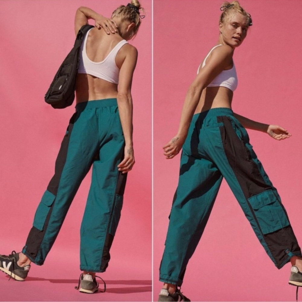 Free People! FP Movement Mesmerize Me Colorblock Pants In Spruced Up Color NWOT!